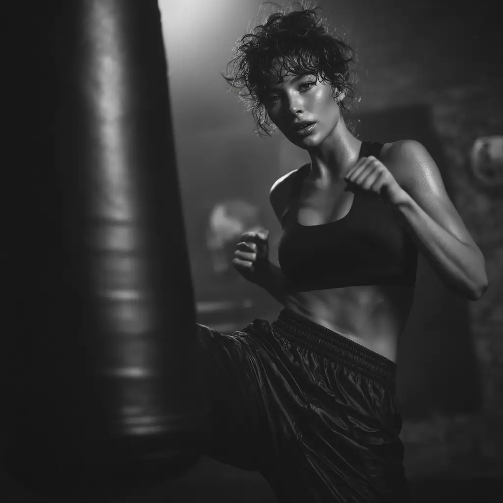 Kickboxen in Essen – Frau trainiert am Boxsack